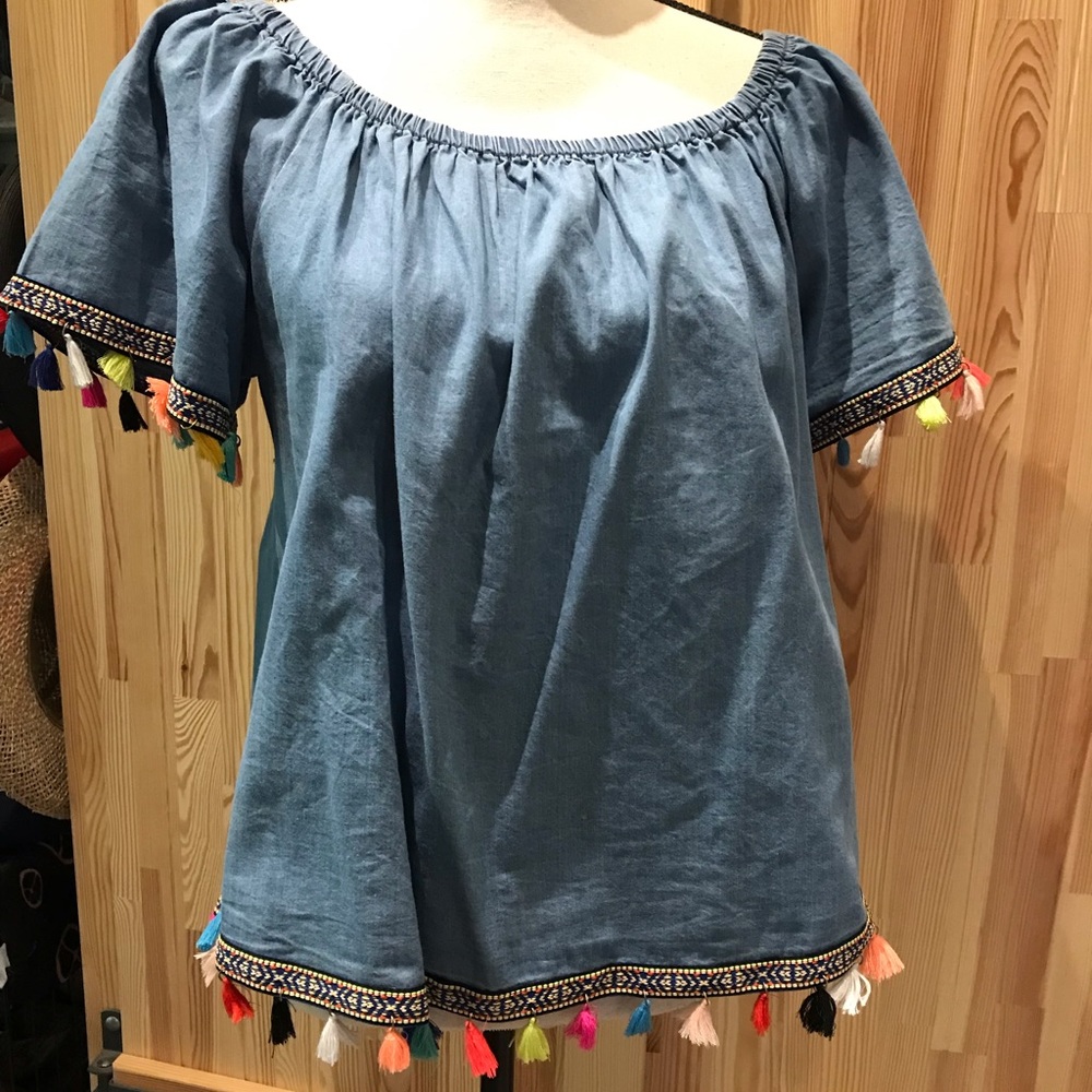 Chambray Top with Tassels!